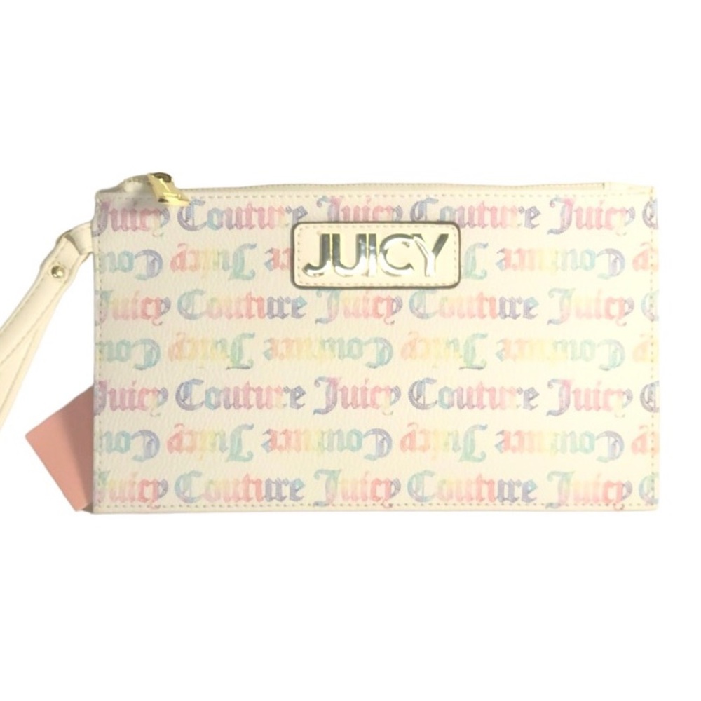 Juicy Couture White Multi Colored Promenade Logo Wristlet Clutch NEW!